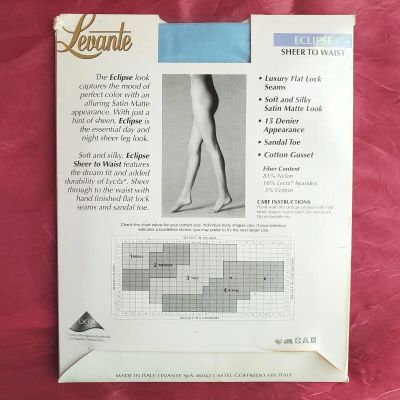 Italian Levante Eclipse Support 15 Pantyhose/Tights Sheer Satin Blue Size Small